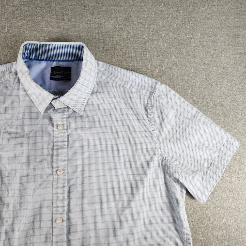 By Definition Mens Large Modern Fit Short Sleeve Button Shirt Blue Plaid EUC
